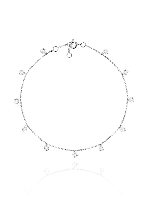 Silver & Round Cubic Zirkonia Anklet, 1