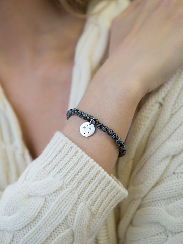 Silver & Obsidian Beaded Bracelet, 2