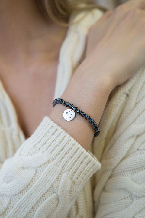 Silver & Obsidian Beaded Bracelet, 2