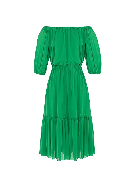 Green Off Shoulder Midi Dress, 2 Green Off Shoulder Midi Dress, 2