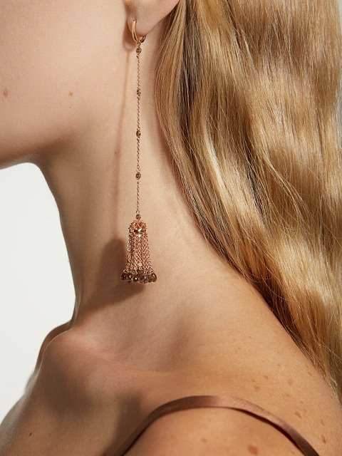 Briolette Smoky Quartz & Round Smoky Quartz & Rose Gold Tassel Earrings, 2