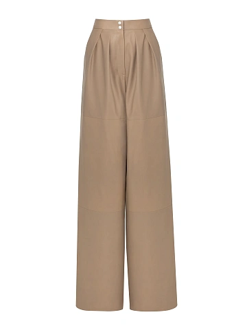 Beige Leather Wide Pants, 1