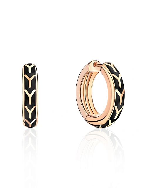 Small hoops in rose gold with Black Color enamel, 1