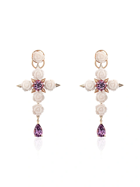 Rose Gold, Rose-cut Mother-of-Pearl & Amethyst Earrings, 1