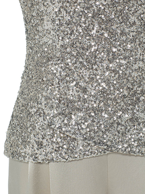 Beige Two-piece Suit Of Sequin Top And Silk Trousers, 7 Beige Two-piece Suit Of Sequin Top And Silk Trousers, 7