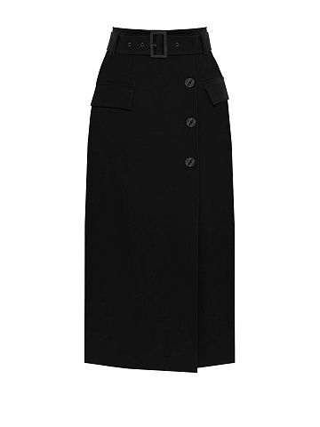 Black Midi Skirt With Pockets, 1
