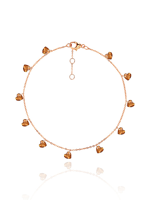 Rose Silver & Heart Shaped Cubic Zirkonia Anklet, 1