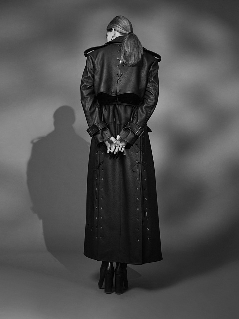 Black Leather Double-Breasted Coat, 8