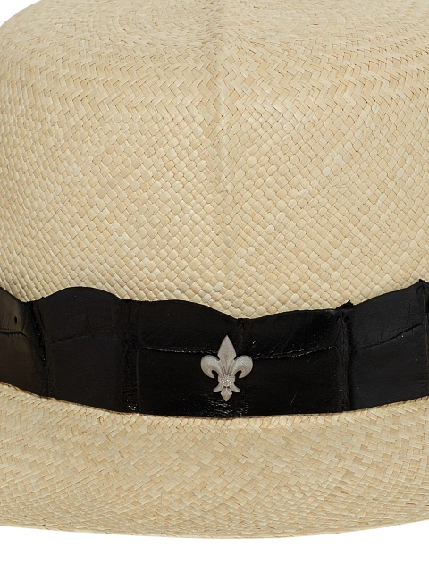 Black Crocodile Leather Trimmed Lily Straw Hat, 4 Black Crocodile Leather Trimmed Lily Straw Hat, 4