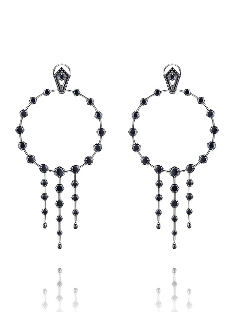 Hoop earrings in white gold with black diamonds, 1