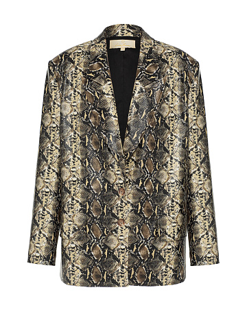 Beige Snakeskin Prined Faux Leather Jacket, 1