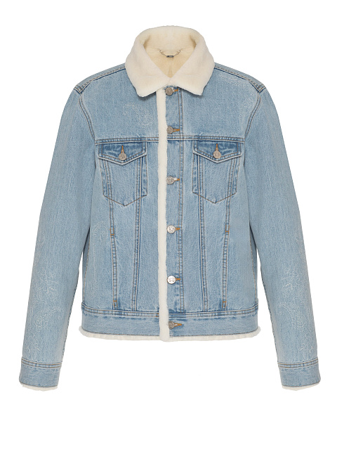 Blue Denim Jacket with Fur and Paisley Embroidery, 1