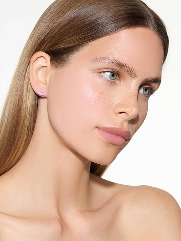 Asymmetrical stud earrings with pink enamel and LG diamonds, 2