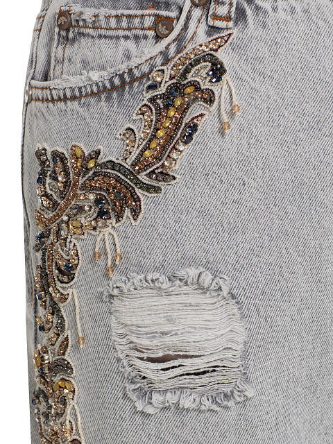 Distressed Light Grey Cotton Jeans, 3