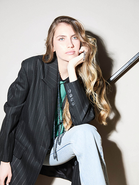 Black Oversized Striped Jacket, 7 Black Oversized Striped Jacket, 7