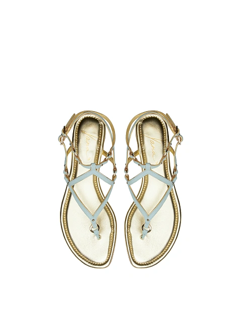 Gold-blue leather sandals, 4