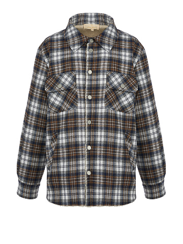 Dark Brown Checked Ivory Faux Fur Lined Shirt, 1