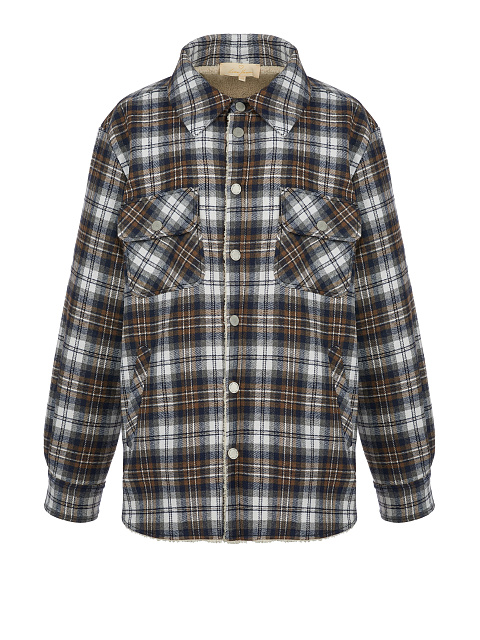 Dark Brown Checked Ivory Faux Fur Lined Shirt, 1 Dark Brown Checked Ivory Faux Fur Lined Shirt, 1
