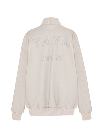 Light Beige Oversized Leather Bomber Jacket, 2