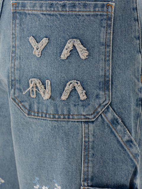 Wide Leg Blue Jeans With Floral Embroidery, 4