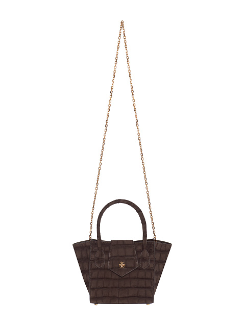 Brown Crocodile Leather Bag With Silver, 6