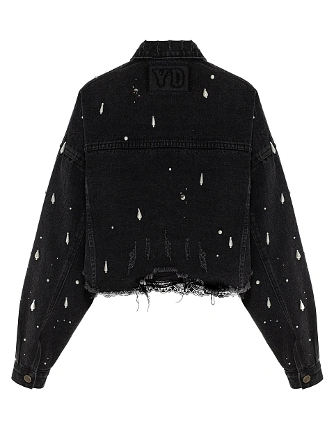 Black denim jacket with beads and rhinestones, 2 Black denim jacket with beads and rhinestones, 2