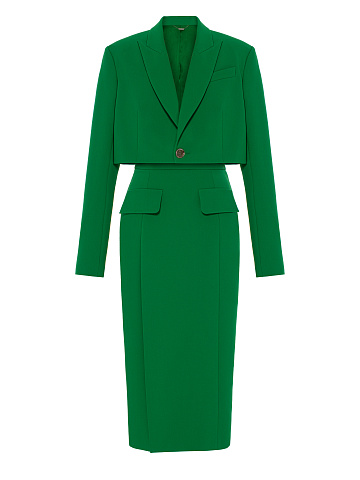 Green Wool Midi Skirt Suit, 1