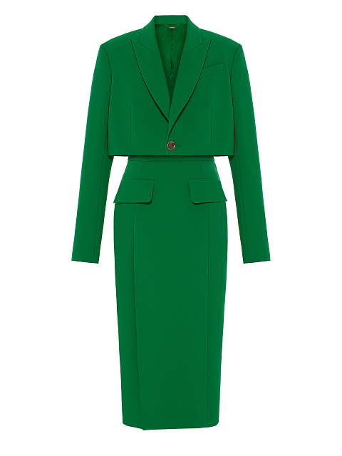 Green Wool Midi Skirt Suit, 1