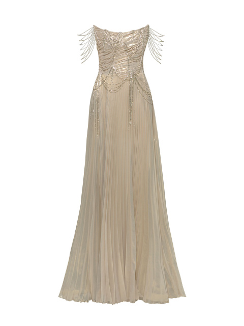 Gold Chiffon Maxi Dress With Embroidery, 1 Gold Chiffon Maxi Dress With Embroidery, 1