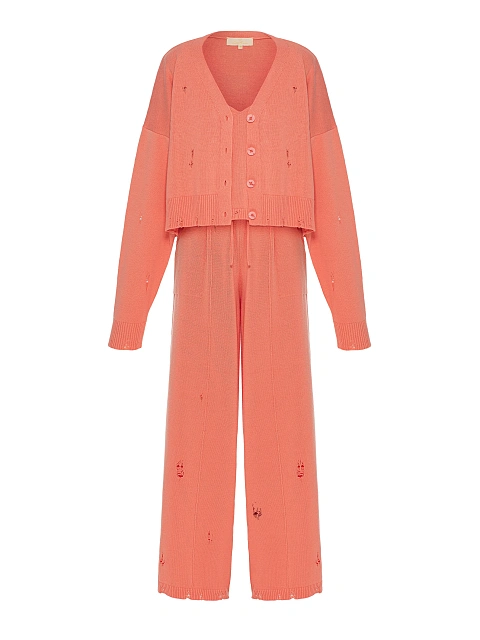 Coral Knitted Cardigan, Top & Pants Set, 1 Coral Knitted Cardigan, Top & Pants Set, 1