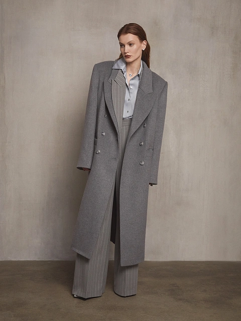 Grey Striped Double-breasted Coat, 4 Grey Striped Double-breasted Coat, 4