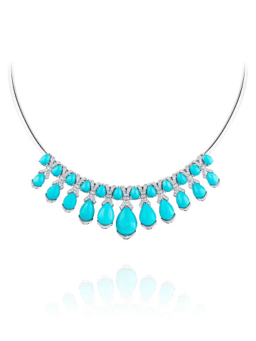 White gold necklace with turquoise cabochons and diamonds, 1