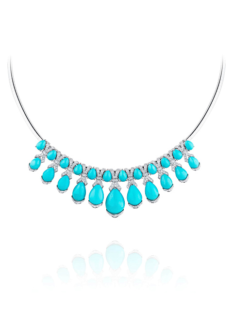 White gold necklace with turquoise cabochons and diamonds, 1