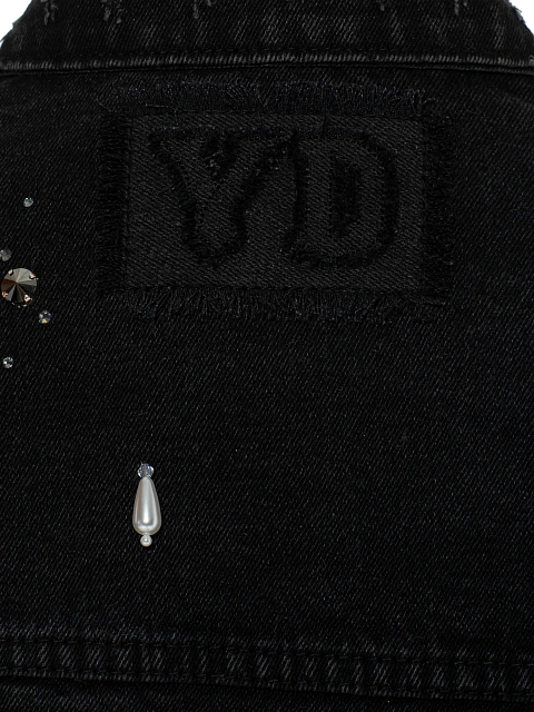 Black denim jacket with beads and rhinestones, 4 Black denim jacket with beads and rhinestones, 4