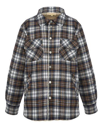 Men's Dark Brown Checked Ivory Faux Fur Lined Shirt, 1