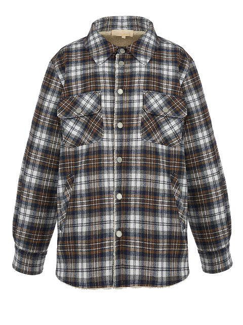 Men's Dark Brown Checked Ivory Faux Fur Lined Shirt, 1 Men's Dark Brown Checked Ivory Faux Fur Lined Shirt, 1