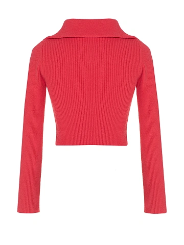 Red cropped zip cardigan, 2