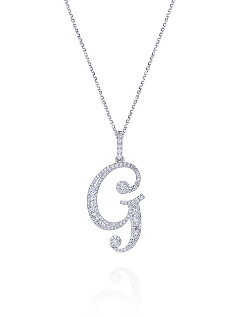 White Gold & Diamonds Letter "G" Necklace, 1