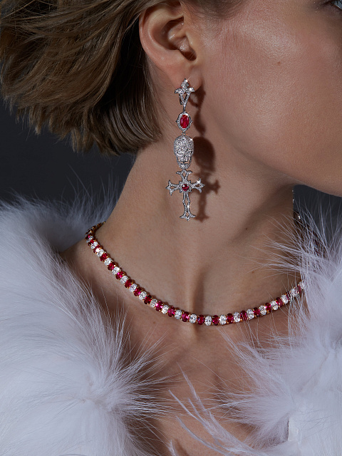 White gold earrings with rubies and diamonds, 3