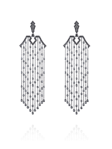 Black Briolette, Round Diamond & Black Gold Earrings, 1