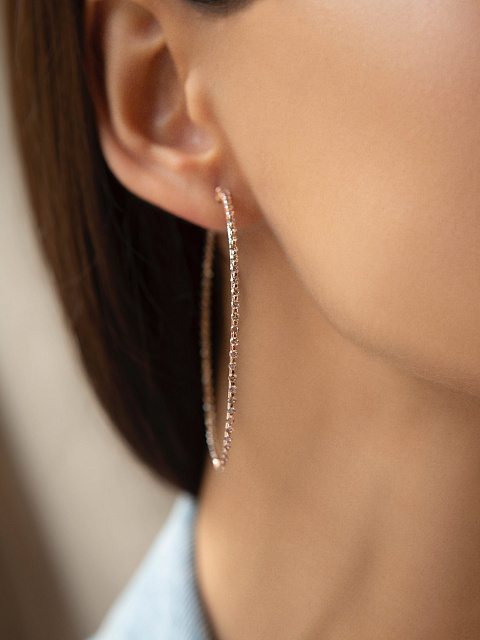 Brown Round Diamond & Rose Gold Hoop Earrings, 3