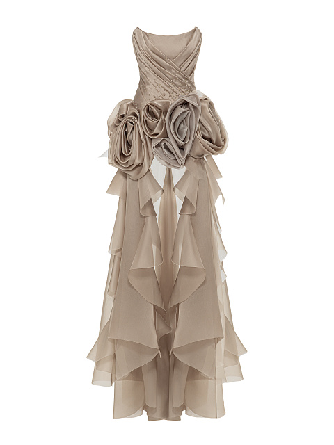 Beige Organza Maxi Dress, 1 Beige Organza Maxi Dress, 1