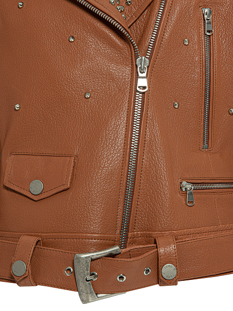 Brown Studded Leather Biker Jacket , 3