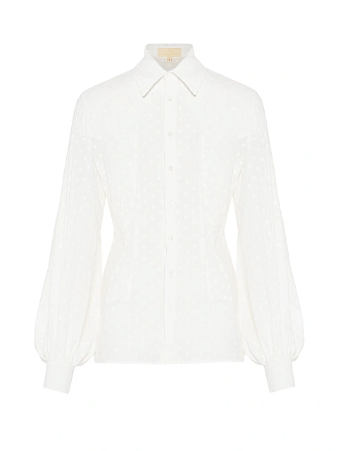 White Cotton Blouse With Textured Pattern, 1 White Cotton Blouse With Textured Pattern, 1