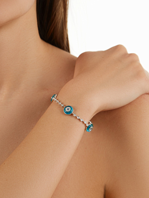 White Gold Diamond Sapphire Quartz Bracelet, 3