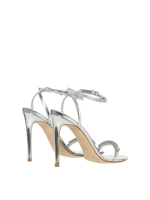 Silver Leather Sandals With Rhinestones, 3