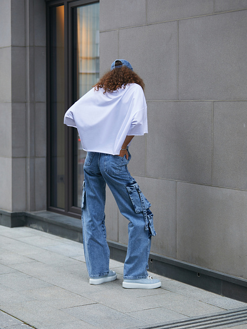 Blue Wide Leg Cargo Jeans, 11