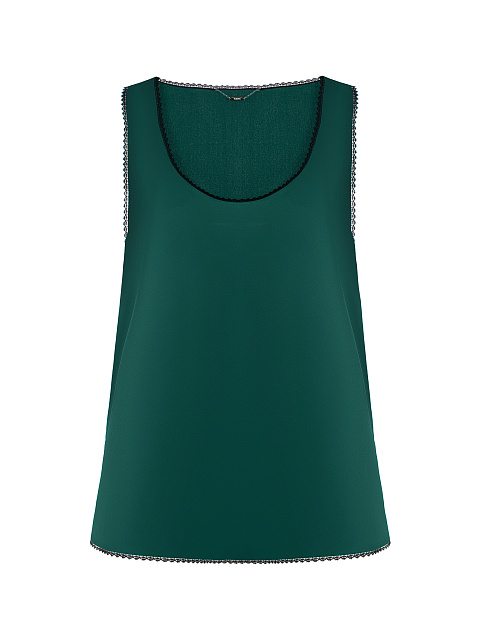 Emerald Green Lace Trimmed Silk Top, 1