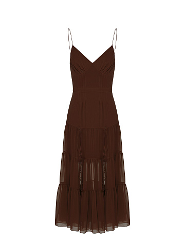 Brown Open Back Silk Midi Dress, 1