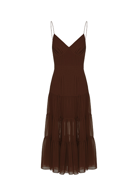 Brown Open Back Silk Midi Dress, 1
